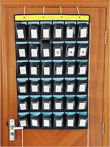 Miniatura 2 de ANZORG Organizador de teléfono celular para aula, soporte para calculadora, almacenamiento sobre la puerta, para colgar en la escuela, con 36