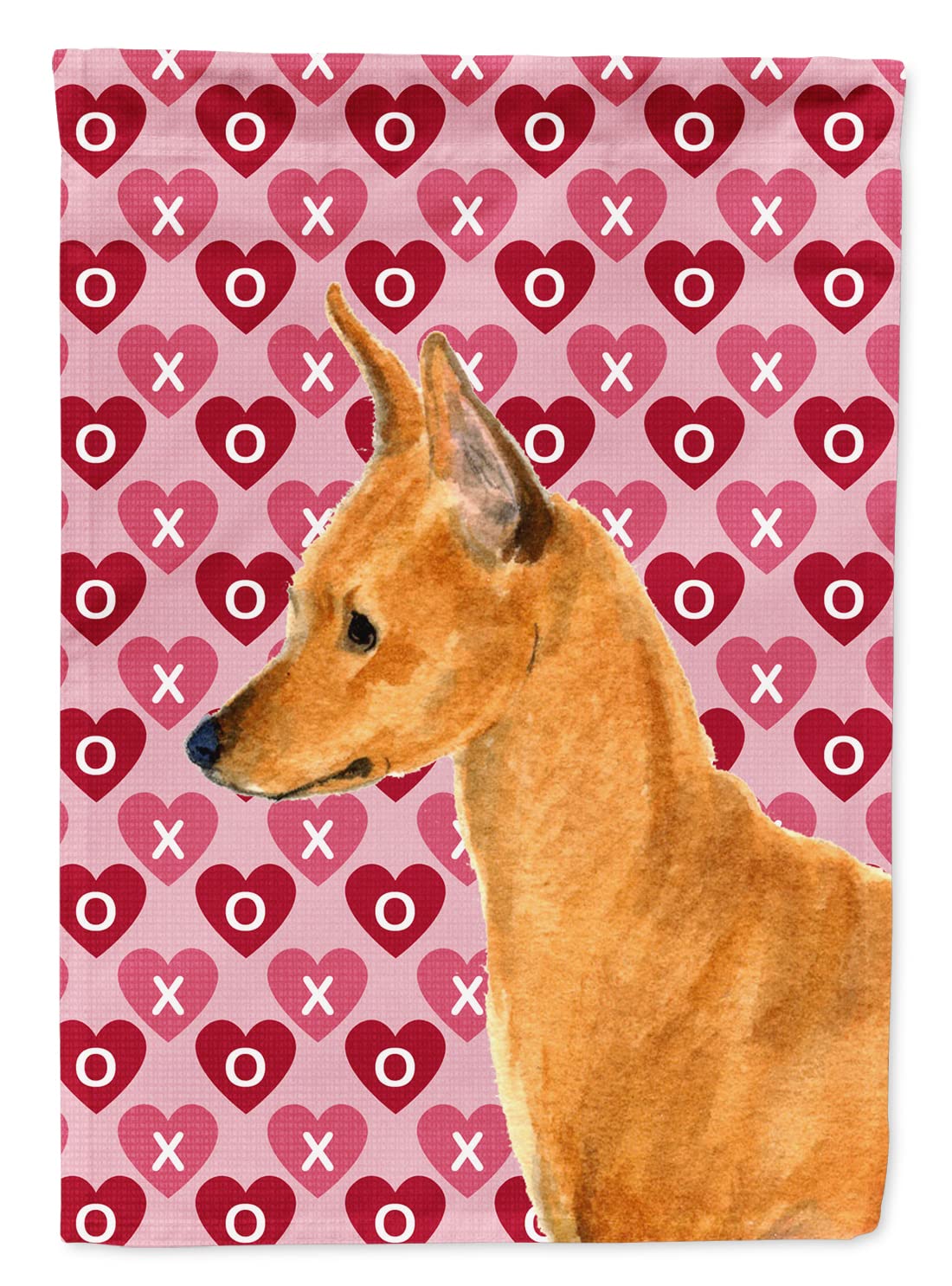 Grand drapeau en toile Min Pin Hearts multicolore pour décoration extérieure