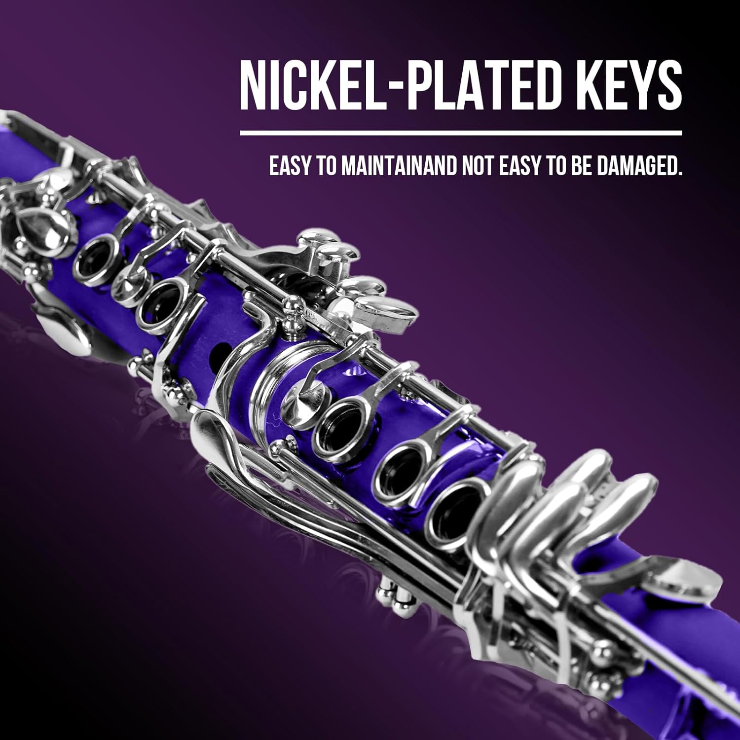 Soulmate Clarinet Bb Flat 17 Nickel Keys Purple Clarinet for Student Beginner with 2 Barrels Hard Case and Cleaning Kit