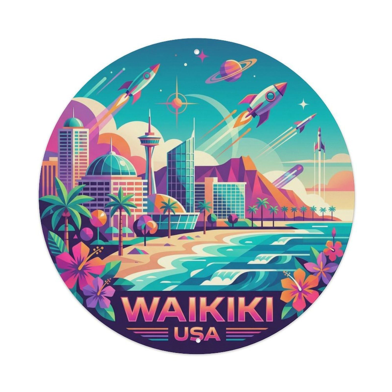 Vintage Travel Waikiki Hawaii Magic Metal Tin Sign
