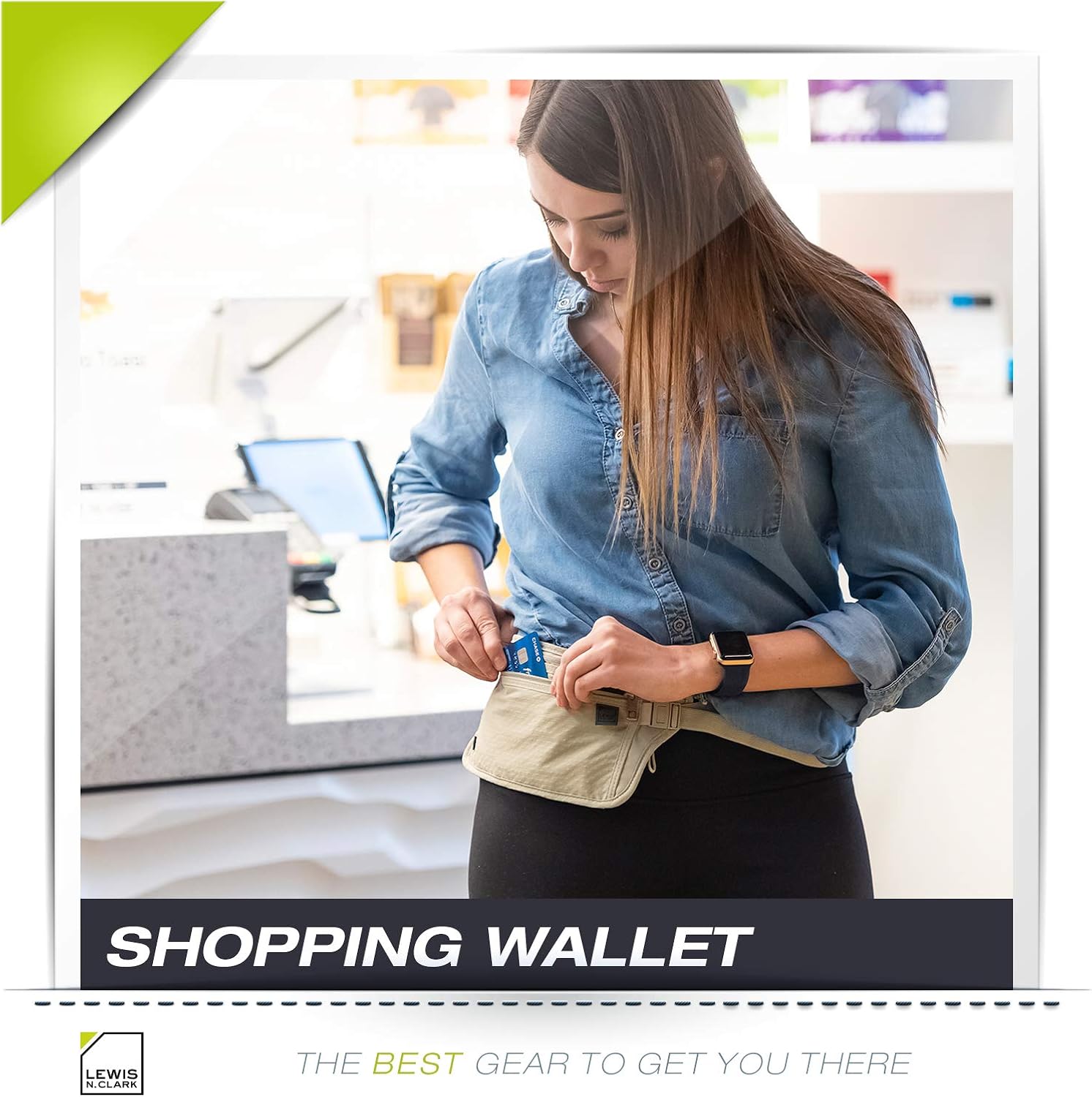 Vista 8 de Lewis N. Clark RFID Blocking Money Belt Travel Pouch Waist Stash + Credit Card, Id, Passport Holder for Women & Men