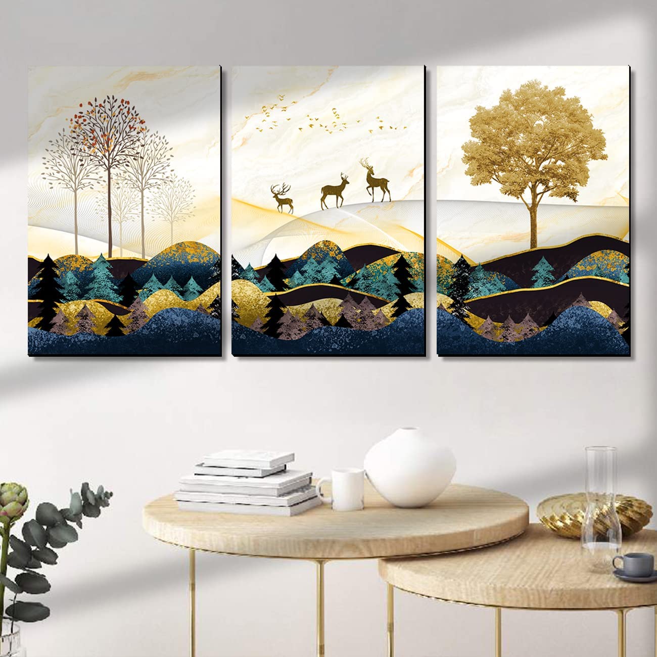 Avni Creations Modern Art MDF Panel Painting for Wall Decoration - Wall Paintings for Living Room, Bedroom/Nature Inspired Wall Art Frame for Home Decor (12 x 18 inch, Panel) Set of 3
