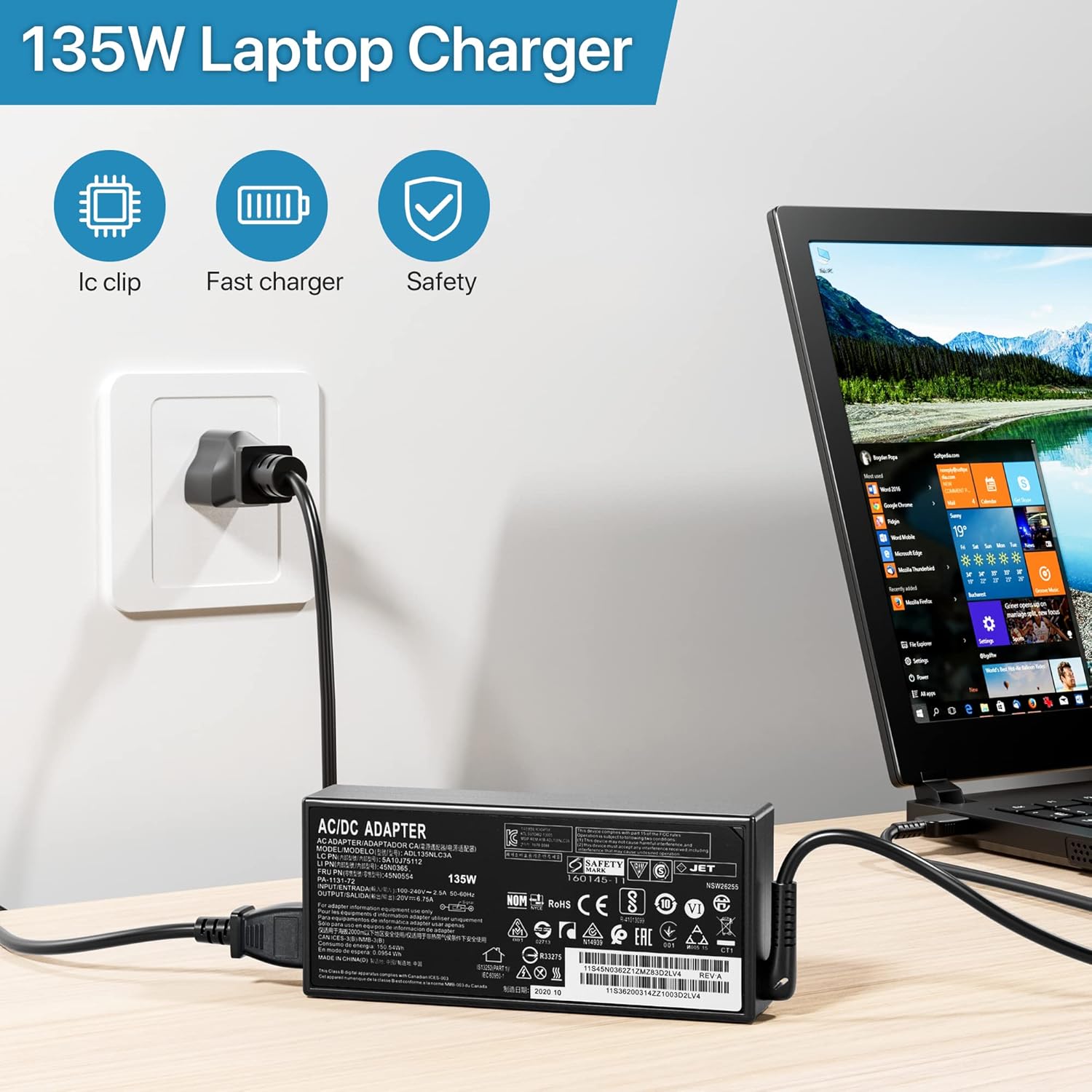 Laptop Charger for Lenovo Thinkpad 135W AC Adapter Slim Tip, Thinkpad X1 Extreme P1 P15v T15p Gen 1 2 3 4 ideapad L340 3-15 ADL135NDC3A, Lenovo Thinkpad Pro Docking Station with 135W Power Adapter - Image 5