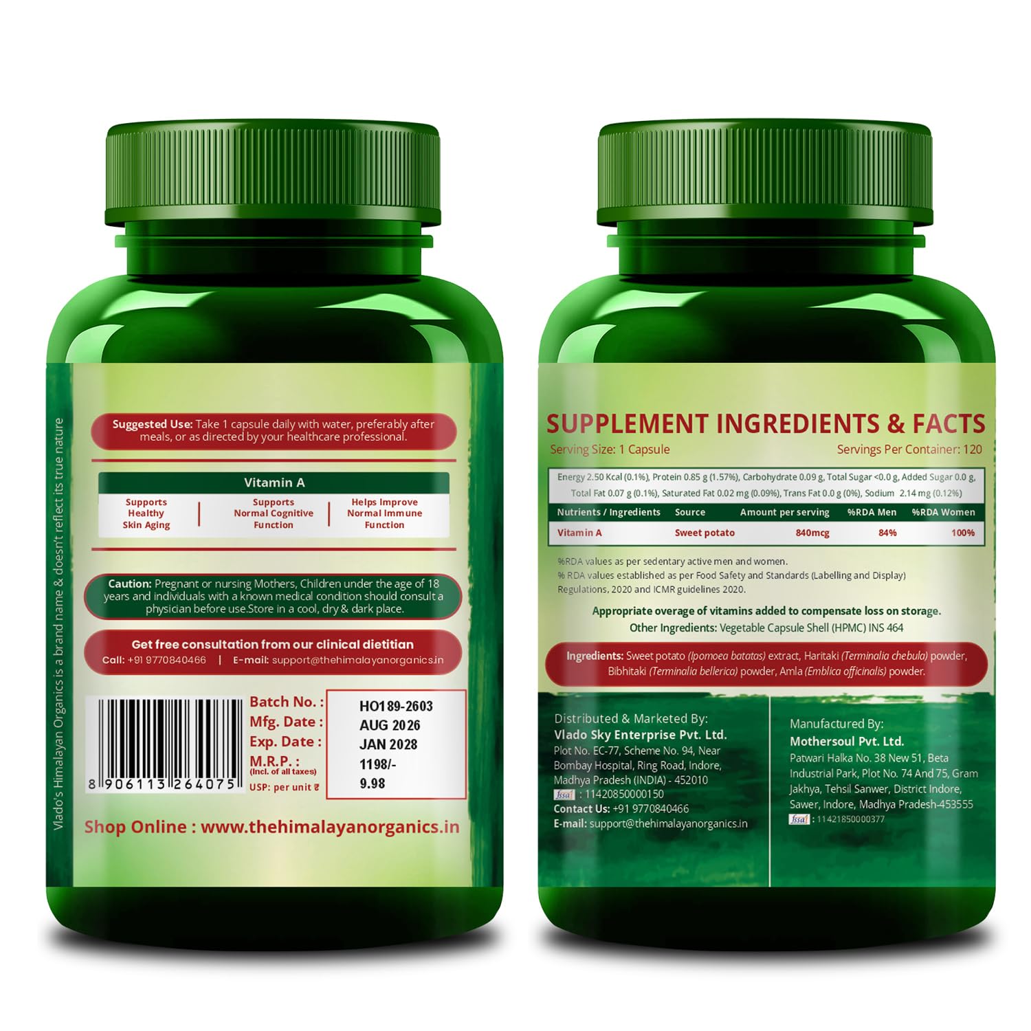 Vlado’s Himalayan Organics Plant-Based Vitamin A 840Mg Supplement | 120 Veg Capsule For Men And Women | NAtural Anti-Oxidant | Supports Healthy Eyesight, Night Vision And Eye Protection | Fights Age-Related Eye Decline — Amazon image 9