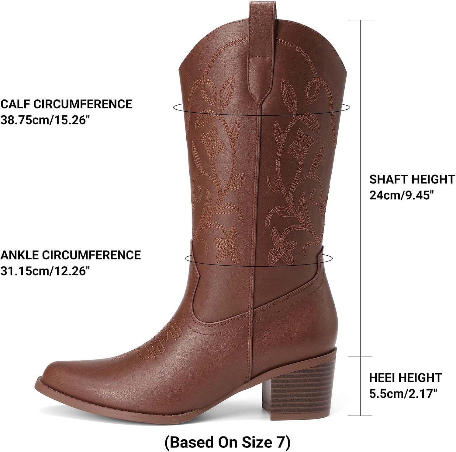 DREAM PAIRS Cowboy Boots for Women Cowgirl Western Boots Fashion Embroidery Stitched Chunky Heel Mid Calf Boots