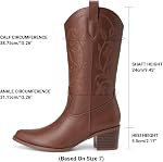 DREAM PAIRS Women's Cowboy Boots Embroidery Western Cowgirl Boots V Cut Chunky Heel Mid Calf Boots Vintage Fashion Stitched Boots for Music Festivals