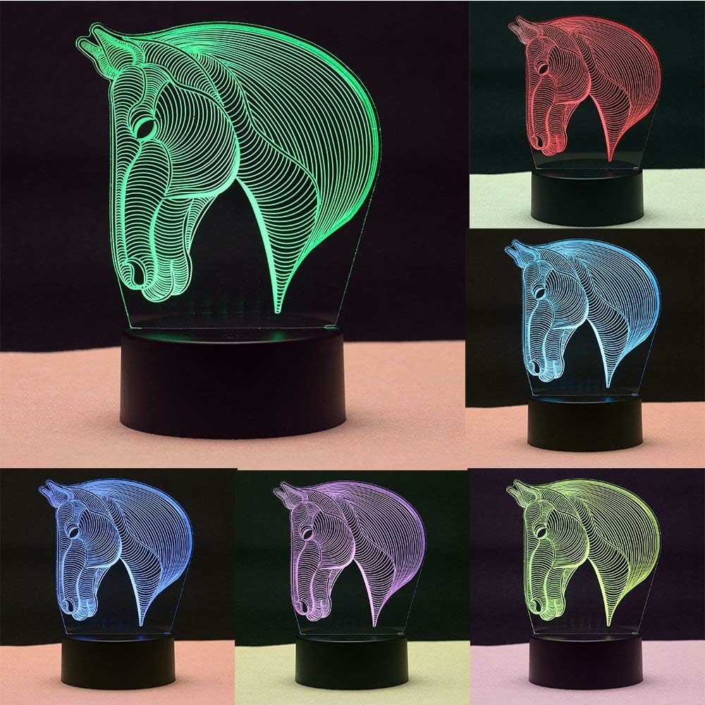 TTqp 3D LED Desk Table Horse Head Night Light Lamp 7 Color Touch Lamp Kiddie Kids Children Family Holiday Gift Home Office Childrenroom Theme Decoration