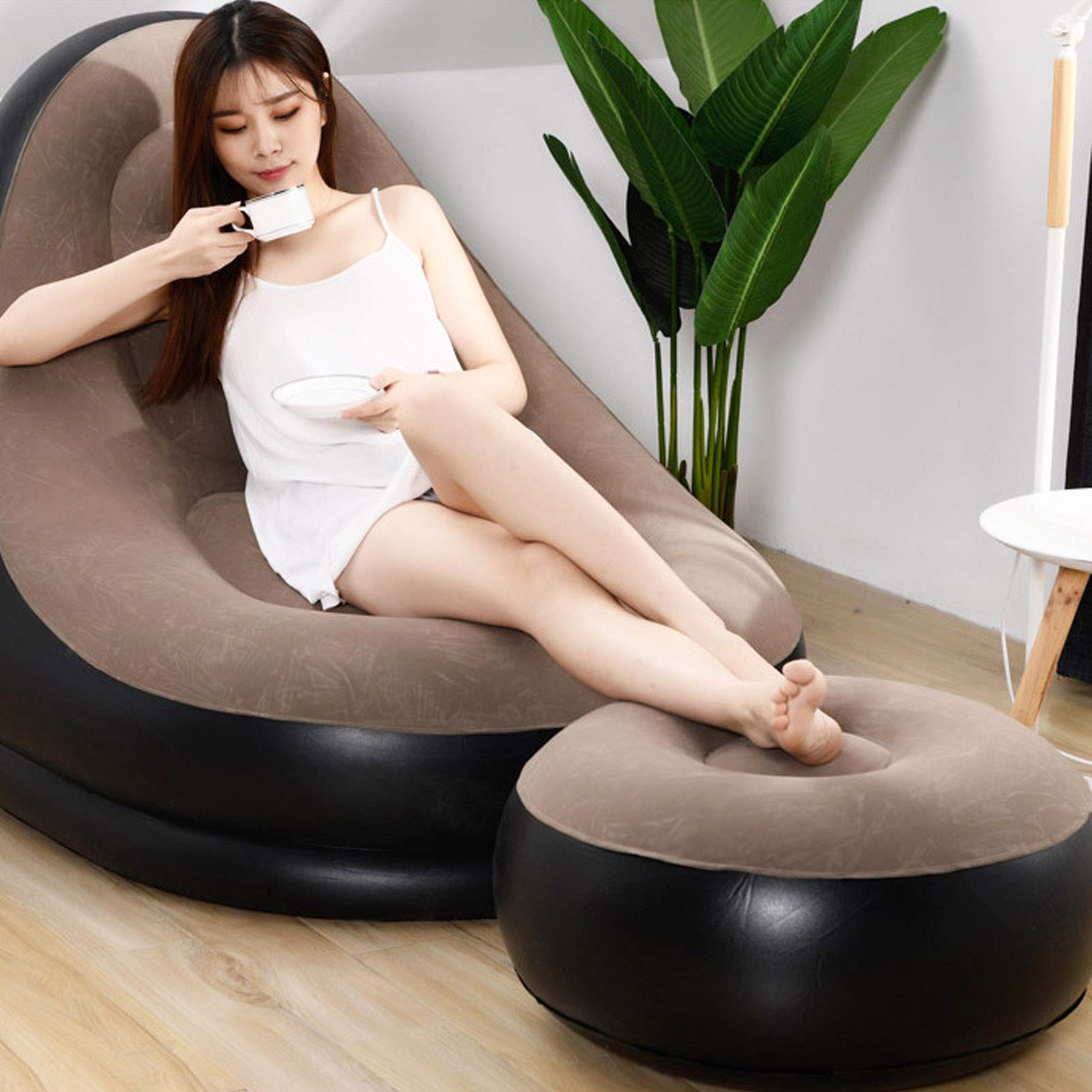 2 Piezas Sillon Hinchable, PVC y Tejido Flocado Sofa Hinchable Elegante y Sencillo Sofa Inflable Camping Perezoso Comodo, Simple Inflar Desinflar, Muy Adecuado para Interiores y Exteriores