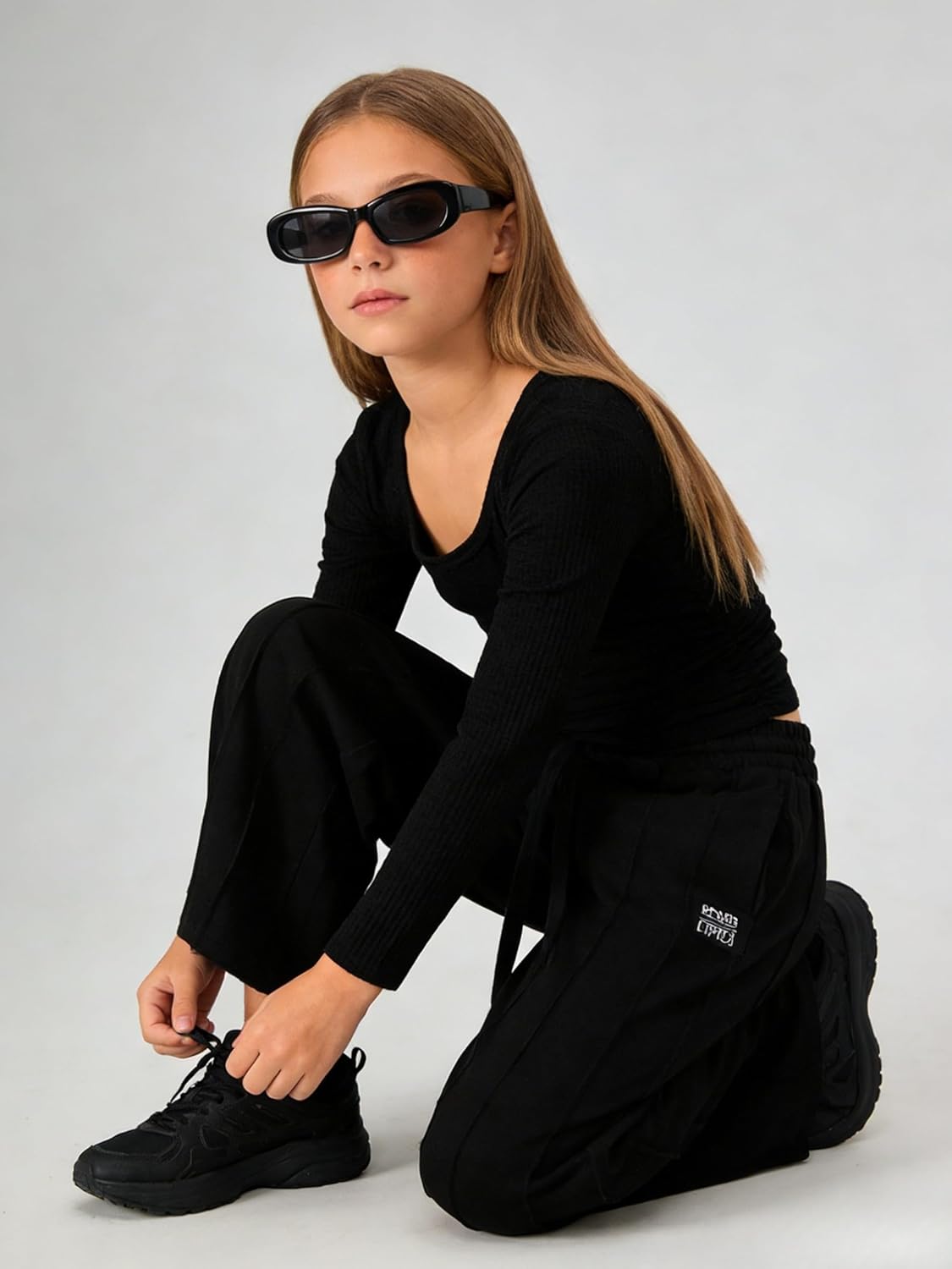 Tween Girl Clothes 2 Piece Ribbed Ruched Top and Wide Leg Pants Set Size 7-14 Years - Image 4