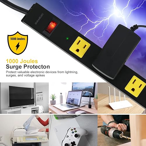 Miniatura 4 de SURAIELEC Tira de alimentación de metal larga de 12 tomas, protector de sobretensiones de cable de 15 pies, enchufe plano en ángulo, barra de