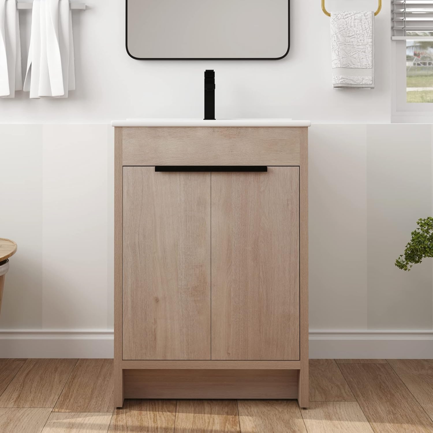 Amazon.com: Yoluckea 24 Inch Bathroom Vanity with White Ceramic Sink ...