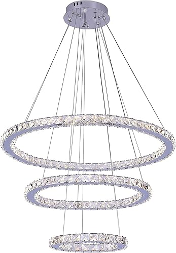 UimimiU Lámpara colgante de cristal de 3 anillos, moderna lámpara LED ajustable, lámpara de techo circular, lámpara colgante creativa para cocina,