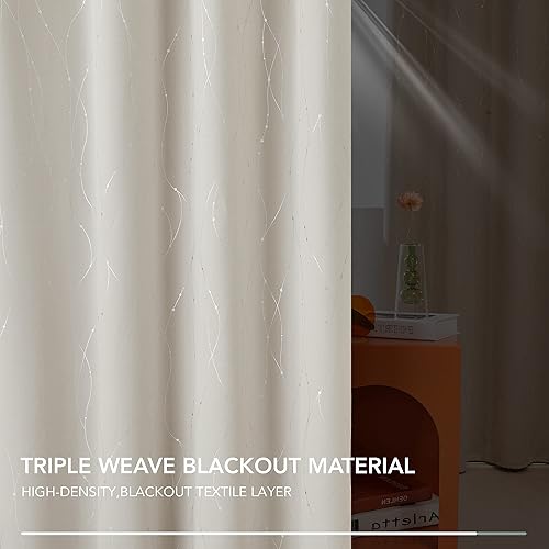 Miniatura 5 de Deconovo Cortinas blackout para sala de estar, 84 pulgadas de largo, para oscurecer la habitación, con estampado de líneas onduladas y puntos (42 x