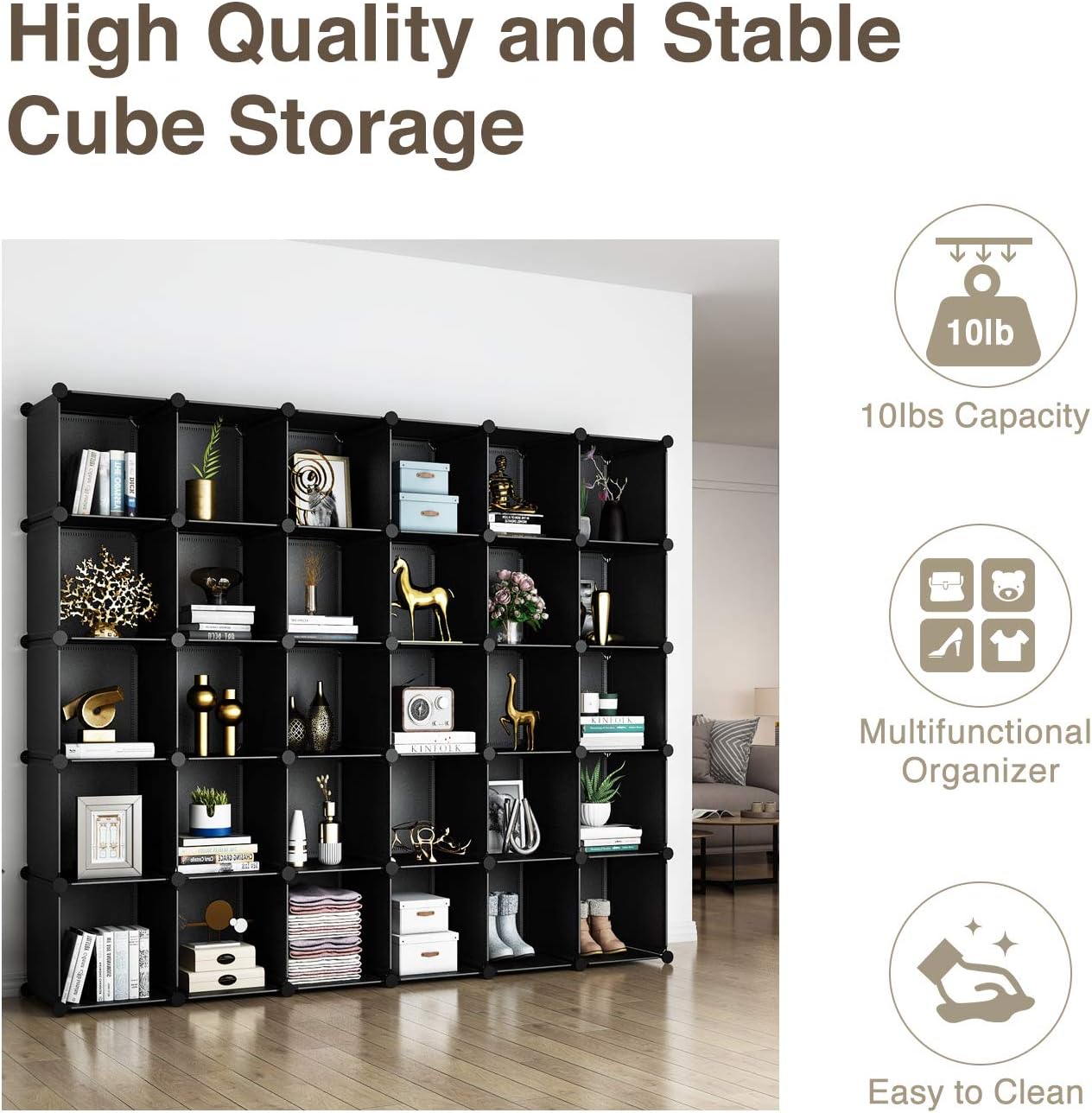Uр Tо 40% оƒƒ GREENSTELL 30 Cubes Storage Organizer,DIY Plastic Stackable Shelves Multifunctional Modular Bookcase Closet Cabinet for Books,Clothes,Toys,Artworks,Decorations (Black)