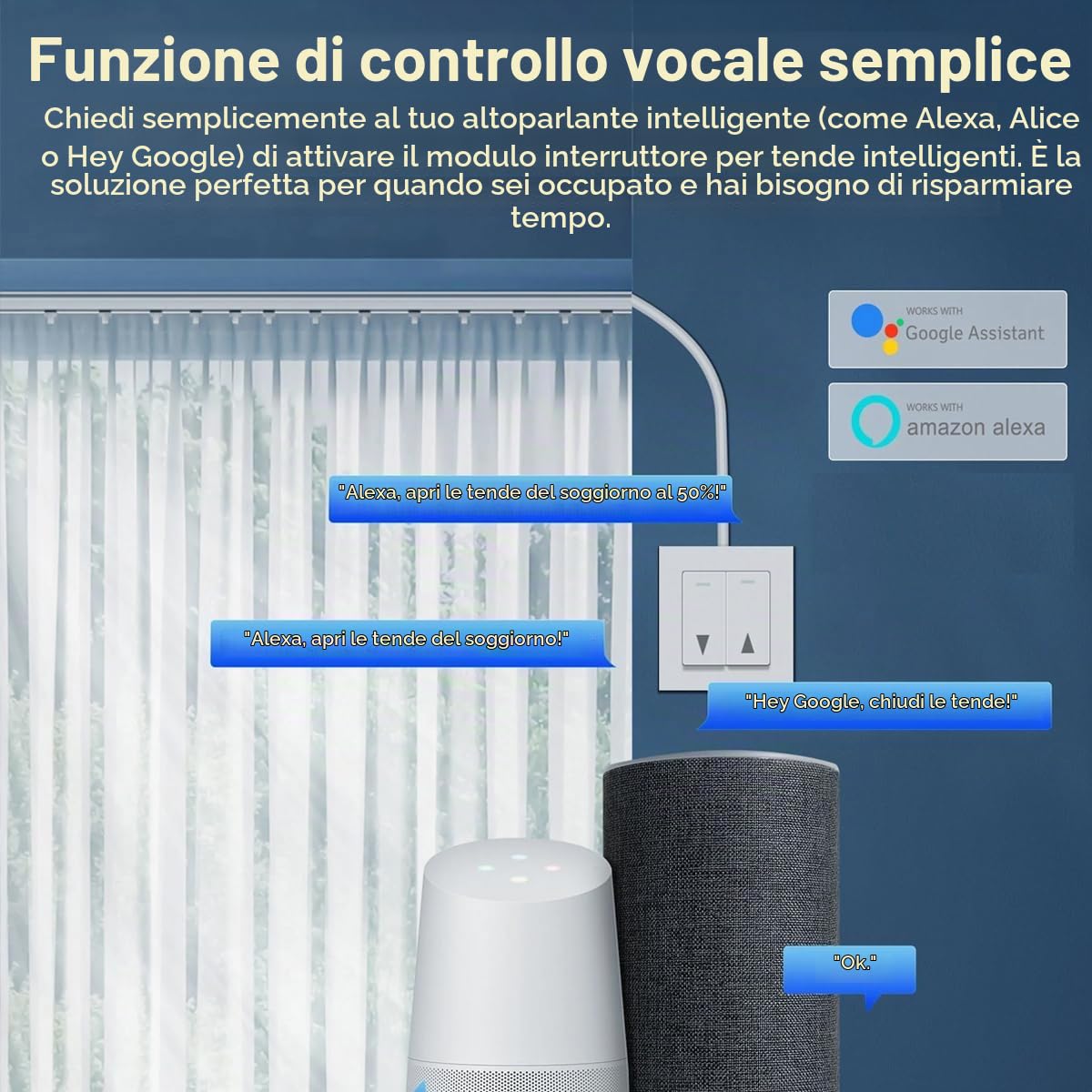 Kit Interruttore Tapparelle WiFi Intelligente (3 Pezzi) | Telecomando RF, Compatibile con Google Home, Alexa, App Tuya/Smart Life, Controllo Manuale e Remoto