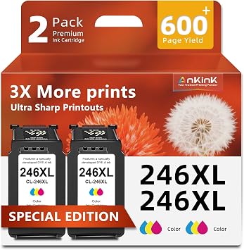 Ankink 246XL Color Ink Cartridge Replacement for Canon CL 246 CL246 XL | For Cannon MX490 TR4520 TS3322 TR4522 TR4500 TS3122 TS3300 MX492 MG2522 TS3100 TS3320 MG2500 Printer, Ink for CL246XL, 2-Pack