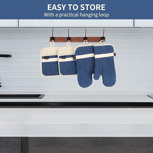 Miniatura 7 de Juego de manoplas de horno y agarraderas para platos, 100% algodón, perfecto para regalo, hornear y cocinar todos los días, duradero, resistente al