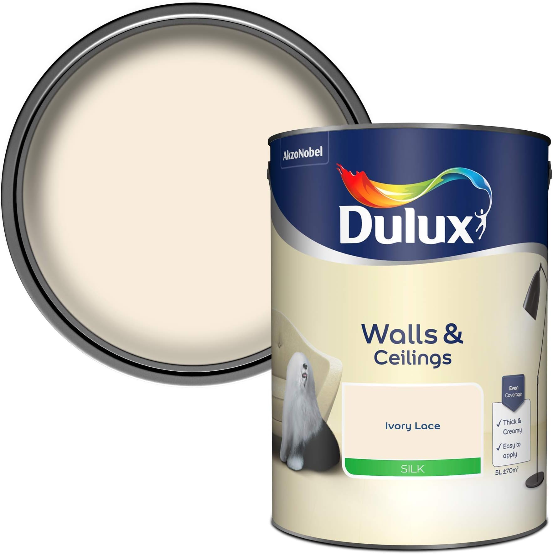 Dulux Silk Emulsion Paint For Walls And Ceilings - Ivory Lace 5 Litres
