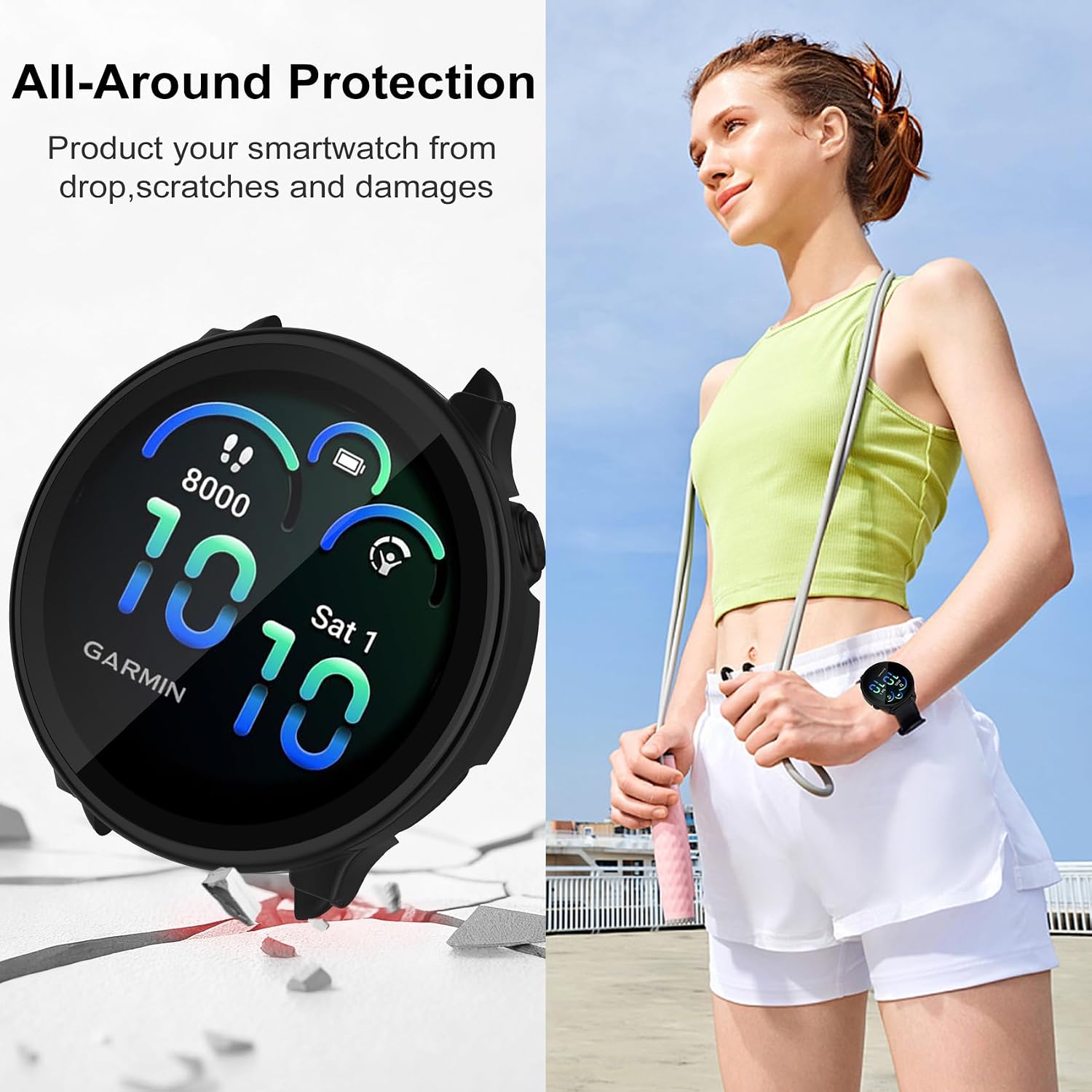 Case Compatible with Garmin vivoactive 6 with Screen Protector, 4-Pack Hard PC Cover HD Tempered Glass Case Anti-scratch Full Protection Shell for Garmin vivoactive 6 (Black+Pink+Beige+Clear)