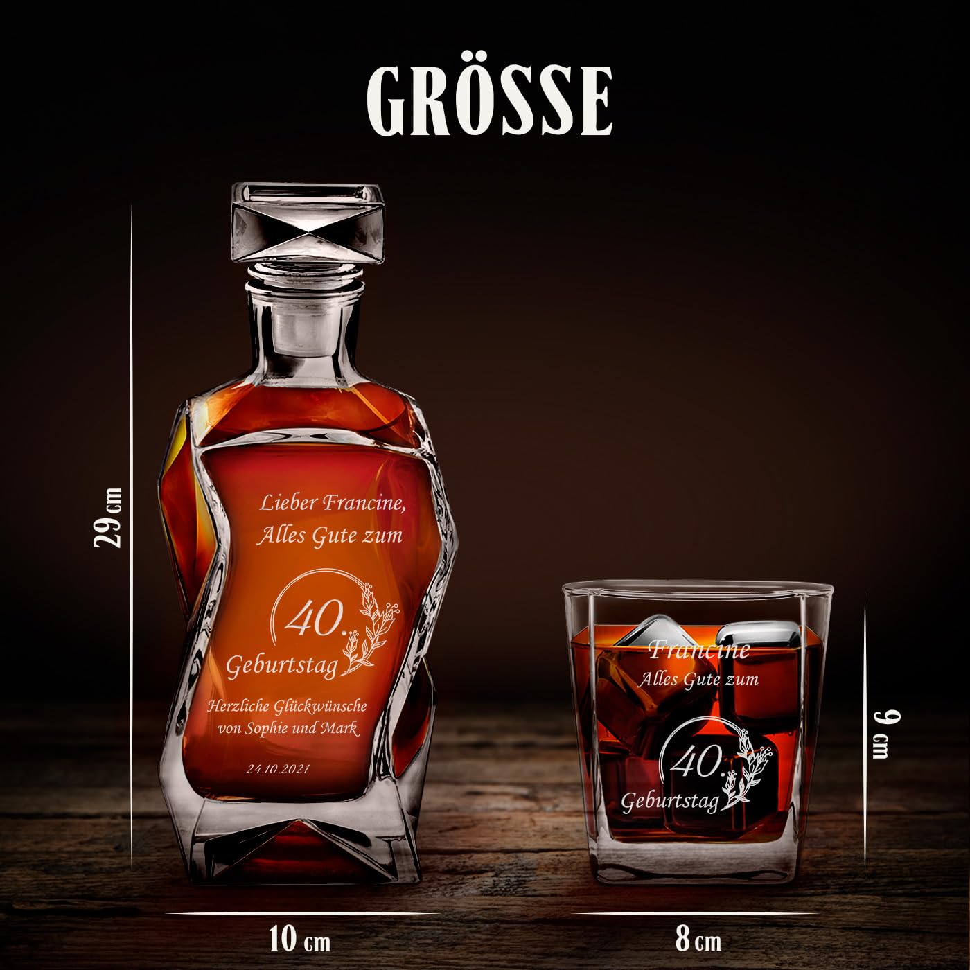 Maverton Whiskey Karaffe + 4 / 6er Whiskygläser Set mit Gravur - 700ml Whisky Dekanter - Geschenk zum Geburtstag für Männer - Weihnachtsgeschenke - Glückwünsche