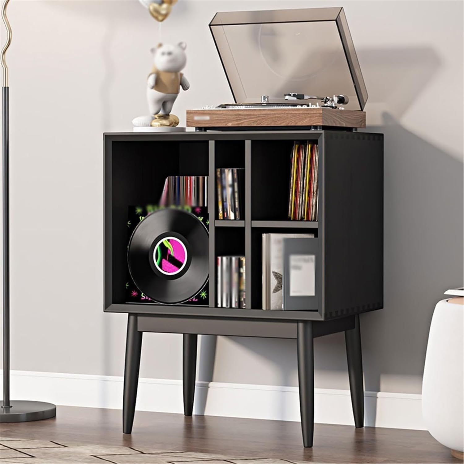 CD Storage Rack Retro Vinyl Record Cabinet Magazine Storage Bookcase Wooden Sofa Sideboard