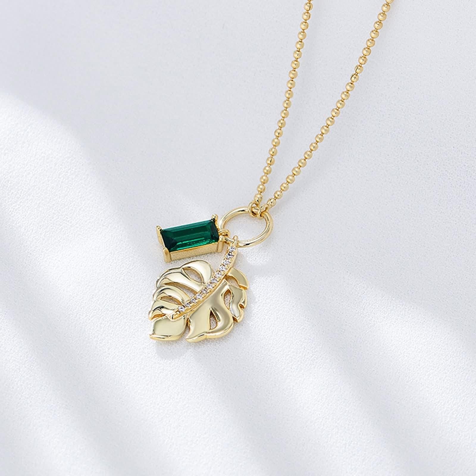 Collana Oro Vero Donna, Collana Lunga Moda Verde Smeraldo Creato In Laboratorio Catenina Oro Giallo 9K/14K/18K con Moissanite Partire 40+5cm