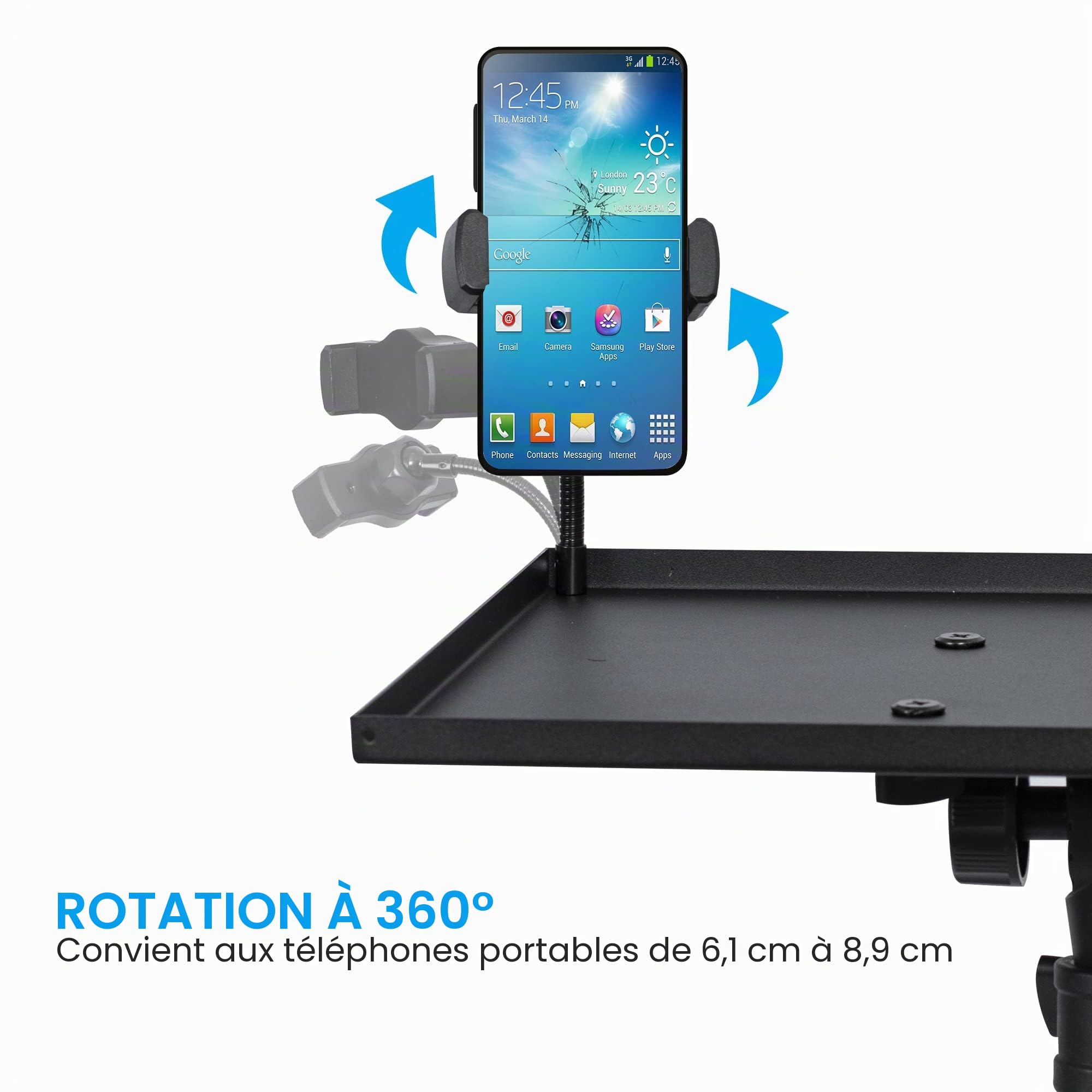 Trépied pour projecteur de 59,7 cm à 118,1 cm, trépied pour ordinateur portable réglable en hauteur avec support de téléphone en col de cygne, support de sol pour ordinateur portable pour