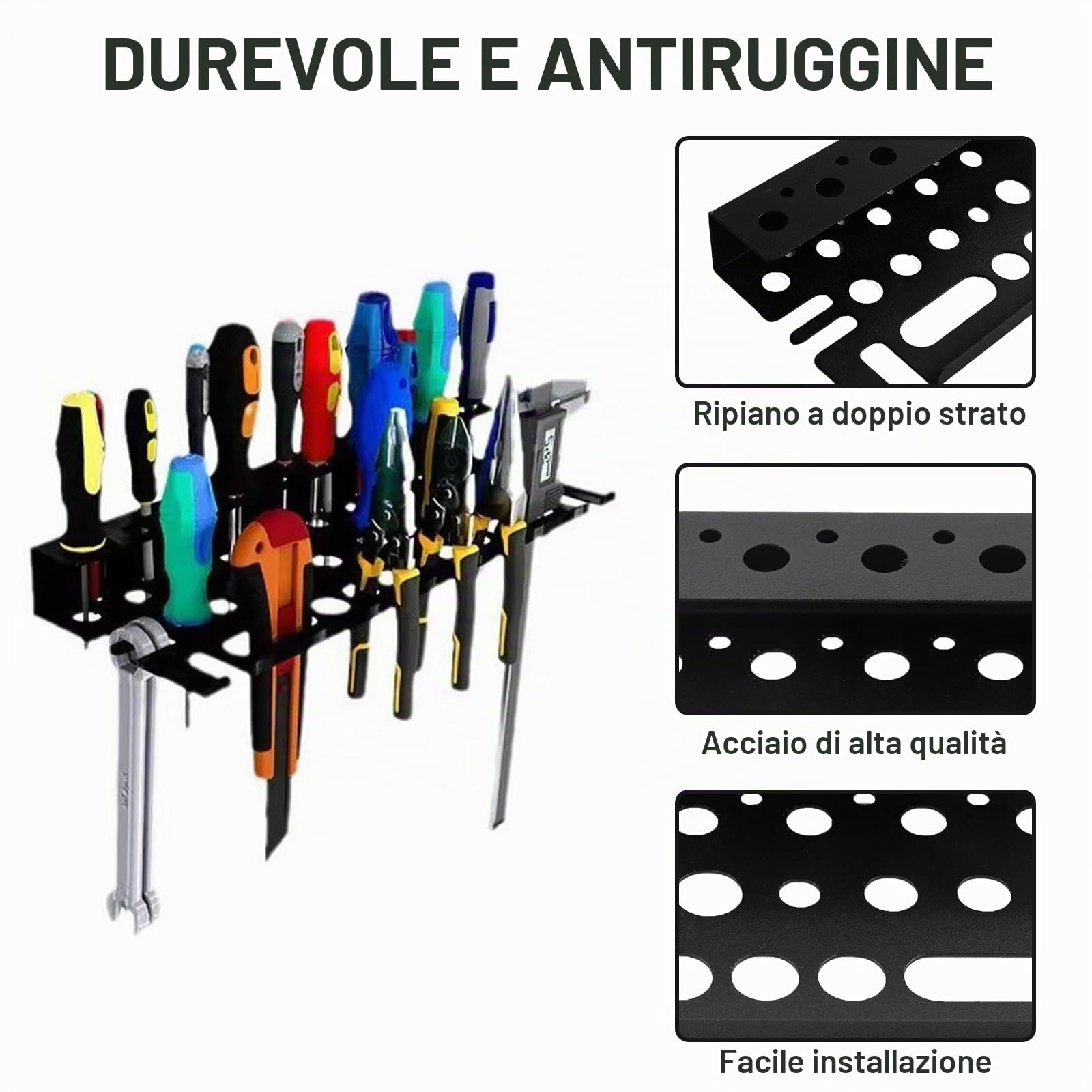 Supporto da parete per cacciavite,Portacacciavite da parete - supporto lavoro Porta Cacciaviti, Portautensili per Cacciaviti, Pinze Forbici, Chiavi Inglesi (Nero)