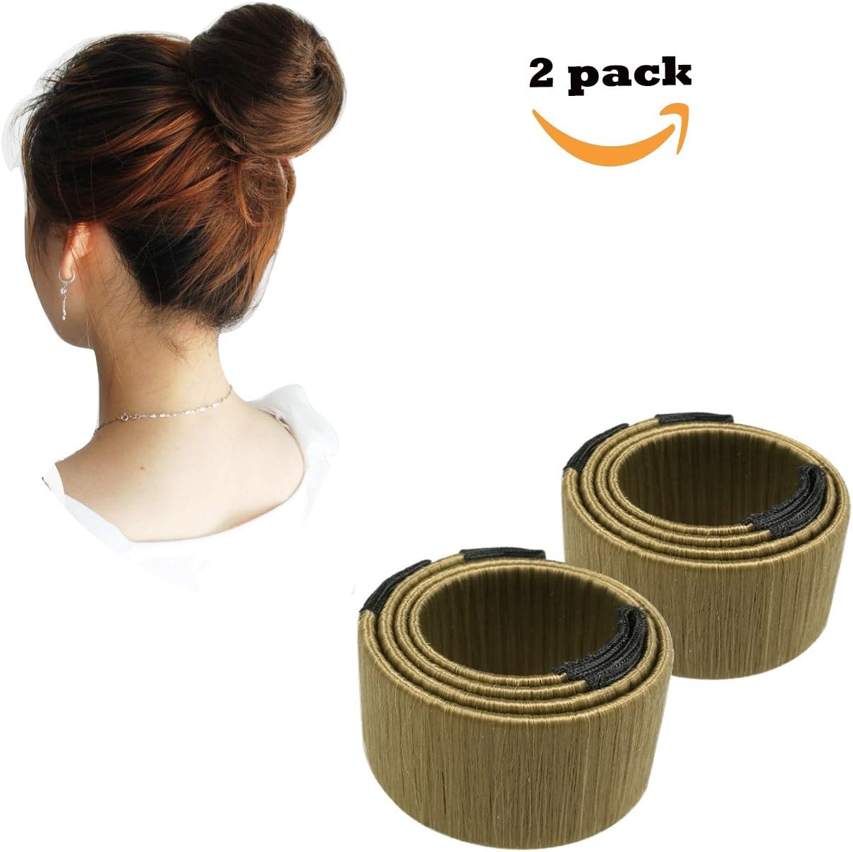 Qorol 2pcs Bun Maker Hair Bun Making French Twist Donut Bun Hairstyle Tool Magic DIY Snap Hair Bun Making Curler Roller Bob Maker for Women Girls (Beige)