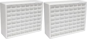 Akro-Mils 64-Drawer Plastic Drawer Storage Cabinet for Garage Organization, Bead Organizer, Building Bricks Storage, Teacher Toolbox, Makeup Organizer, 20-Inch W x 6-Inch D x 16-Inch H, 10164 White
