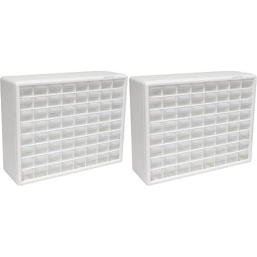 Akro-Mils 64-Drawer Plastic Drawer Storage Cabinet for Garage Organization, Bead Organizer, Building Bricks Storage, Teacher Toolbox, Makeup Organizer, 20-Inch W x 6-Inch D x 16-Inch H, 10164 White