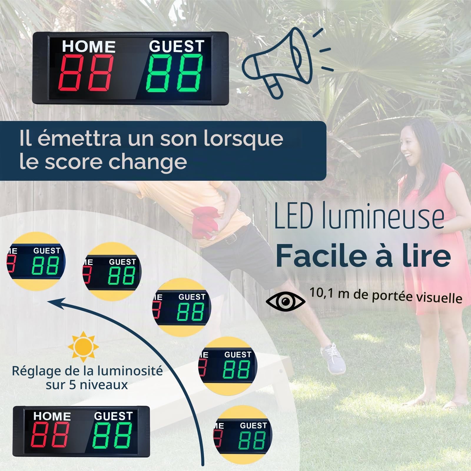 YZ LED Tableau d'affichage électronique Portable Football, Compteur de ping-Pong, Compteur de Points de Tennis, Tableau d'affichage numérique pour Le Volley-Ball Basket-Ball Badminton