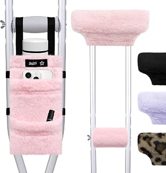 SPRING SEAON Crutches Padding & Crutch Bag 5 PCS Plush - Crutch Pads for Armpits and Hand Grips Water-Resistant Pouch for Crutches Crutch Cushions Crutches Accessories for Kids, Men, Women