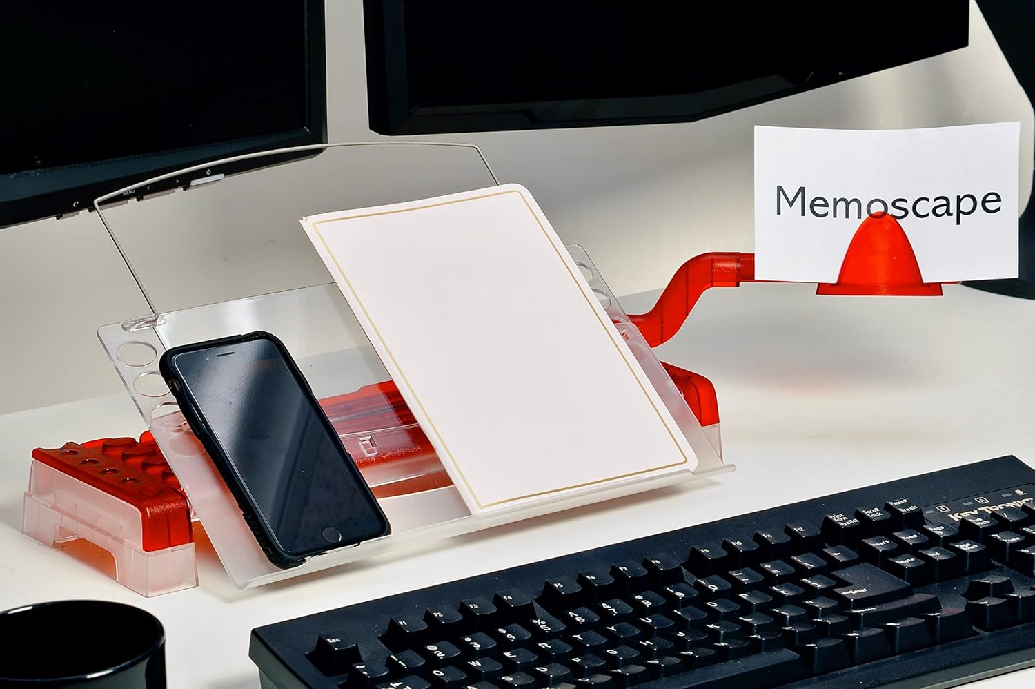 MemoScape Adjustable in-Line Document Holder for Typing | Reduces Neck Strain, Improves Focus, Boosts Desk Organization, and Workflow | Paper Holder Stand for Desk and Home Office - Red (VUR 3060)