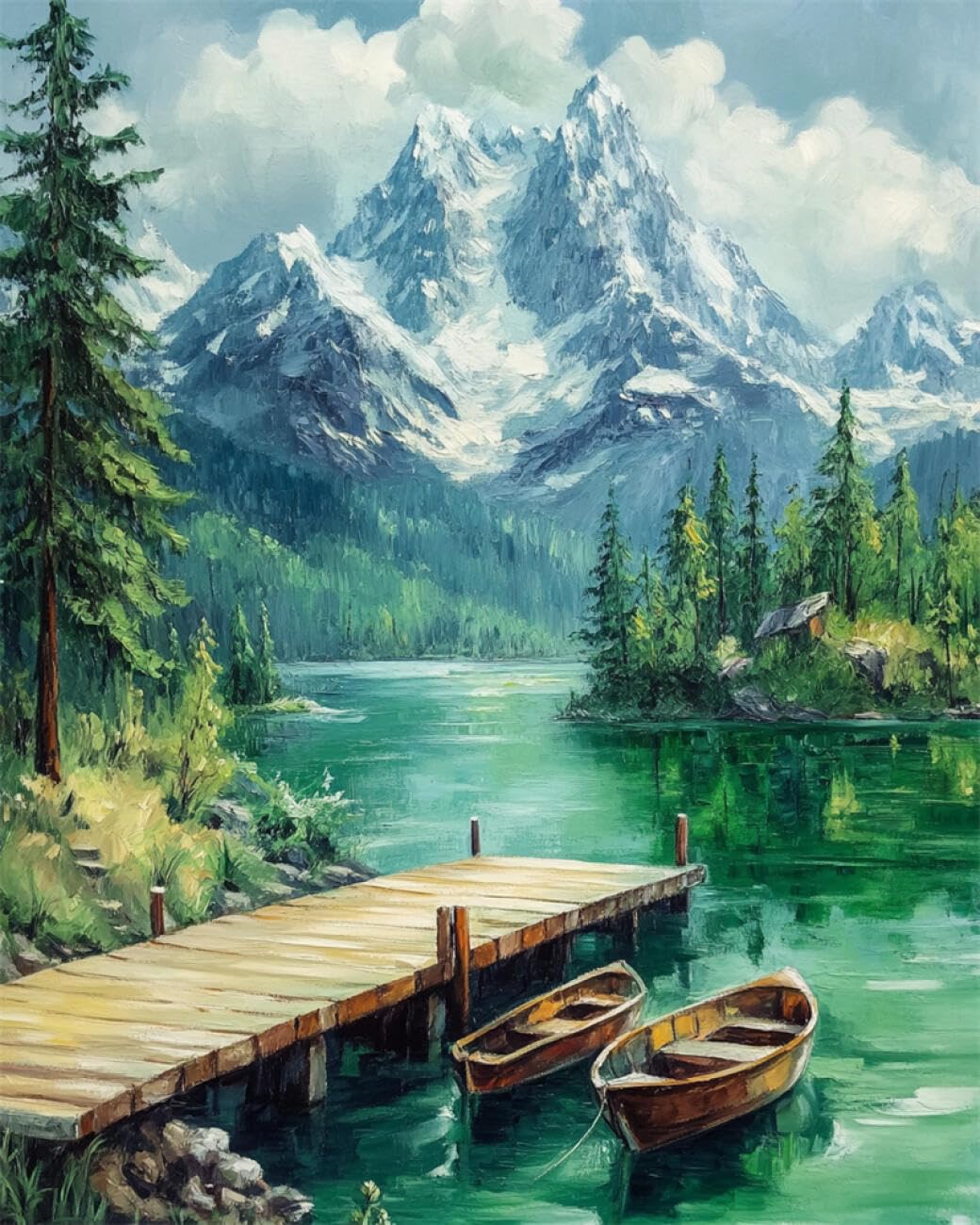 RKFLGEW DIY Embroidery Set Lake Boat 30x40cm