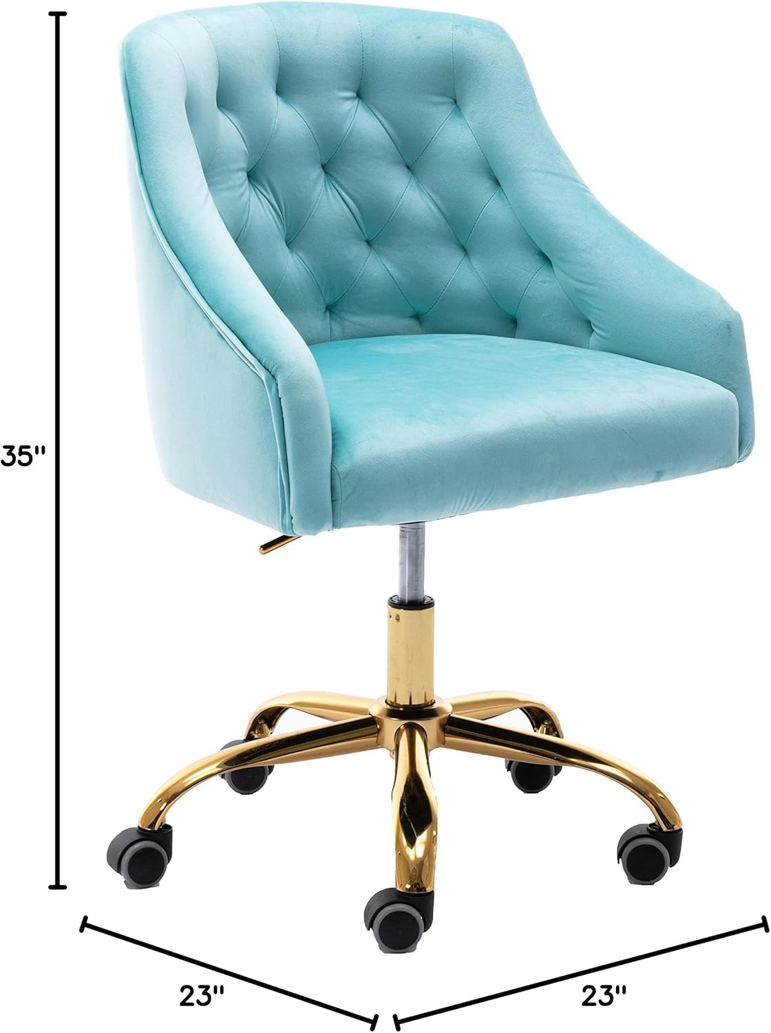 ZOBIDO Comfy Home Office Task Chair with Wheels, Cute Modern Upholstered Velvet Seashell Back Adjustable Swivel Vanity Desk Chair, for Women, for Girls, Living Room(Bright Blue)