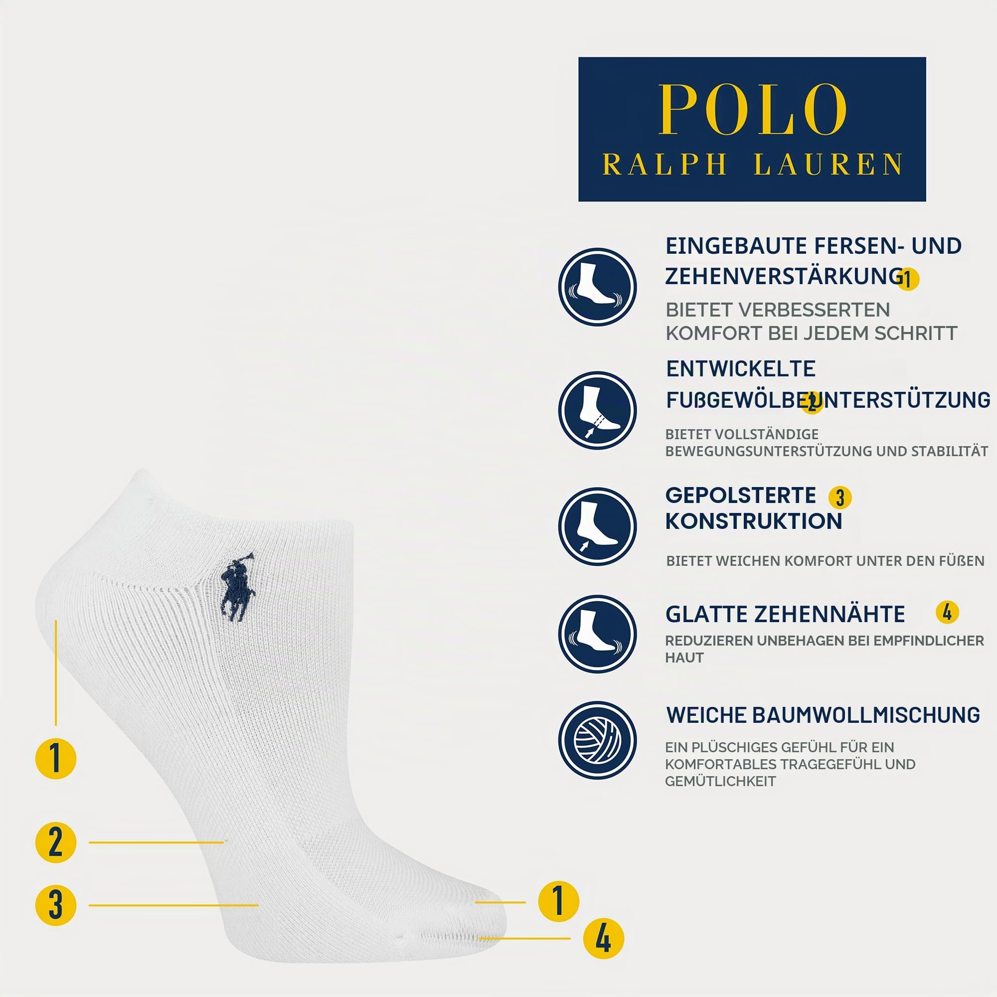 Polo Ralph Lauren Damen Performance Cotton Socks-6 Pair Pack-Breathable Mesh & Sport Cushioning Kissen Low-Cut, Schwarz, 42-44.5 EU