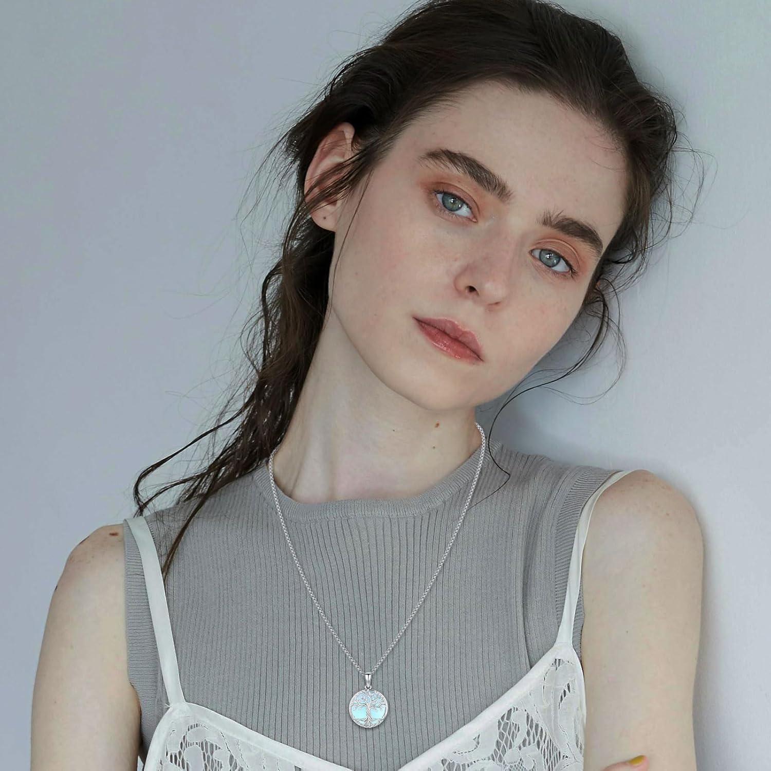 Tree of Life Necklace Tree of Life Pendant 925 Sterling Silver Abalone Shell Opal Malachite Turquoise Moonstone Crystal Necklace Celtic Knot Family Tree Jewelry for Men Women Fathers Day - Image 3