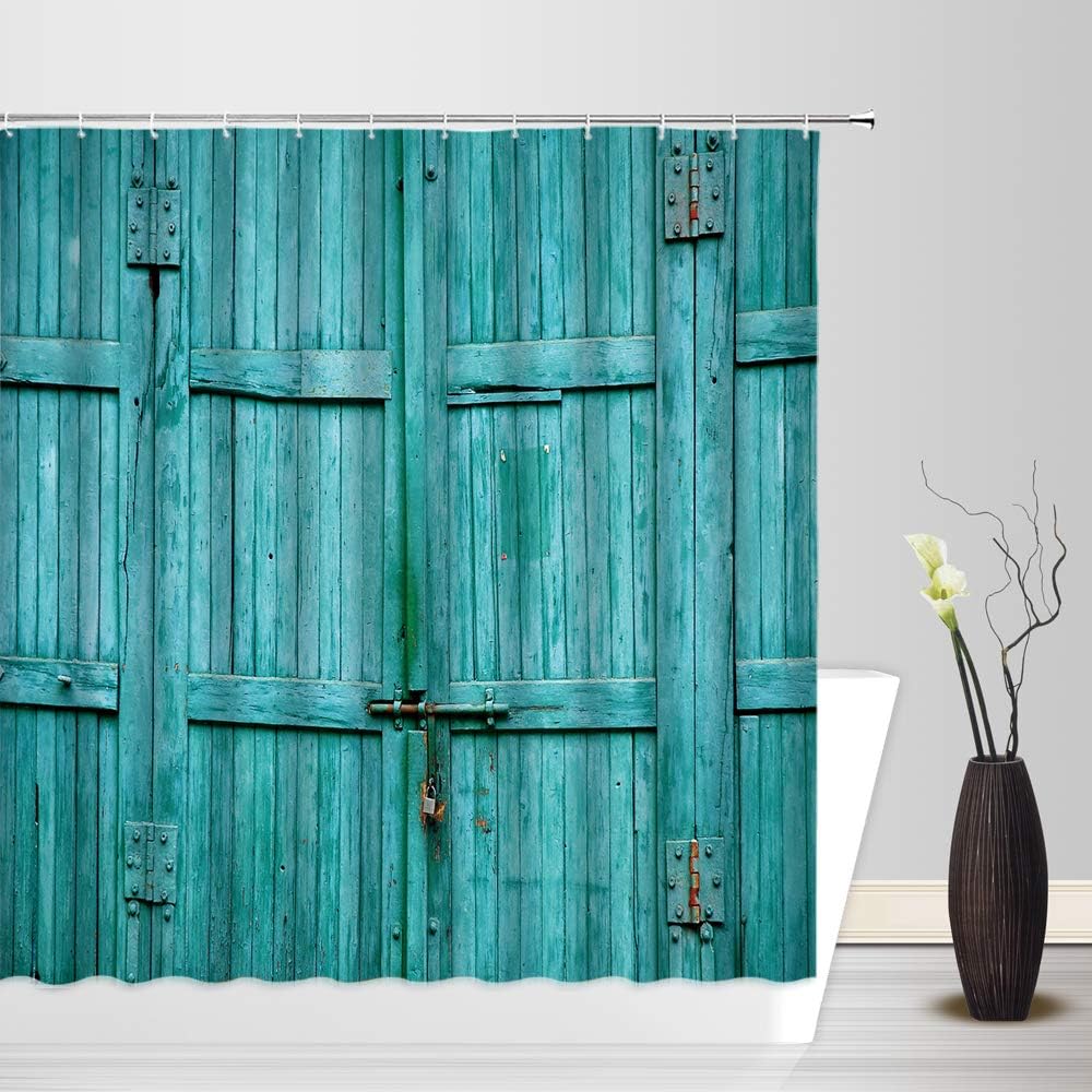 Barn Door Shower Curtain Vintage Rustic Wooden Farmhouse Brown Barn Door Plank Western Retro Creative Countryside Art Bathroom Decor Fabric Curtain with Hooks