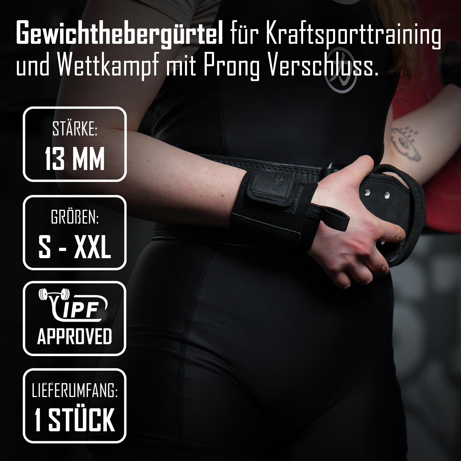 Strength Shop Cintura powerlifting pesi da 13 mm con chiusura a fibbia, Certificado IPF, cintura palestra uomo e donna, robusta e durevole, cintura pesi palestra per stabilizza il core e colonna