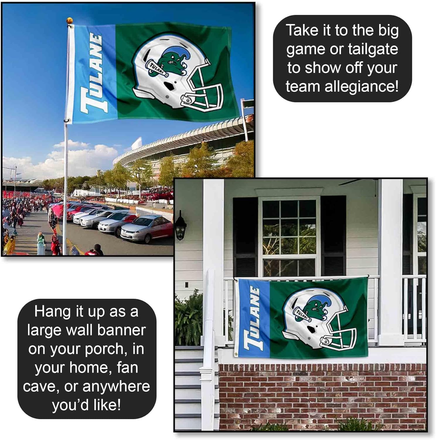 Tulane Green Wave Football Helmet Flag