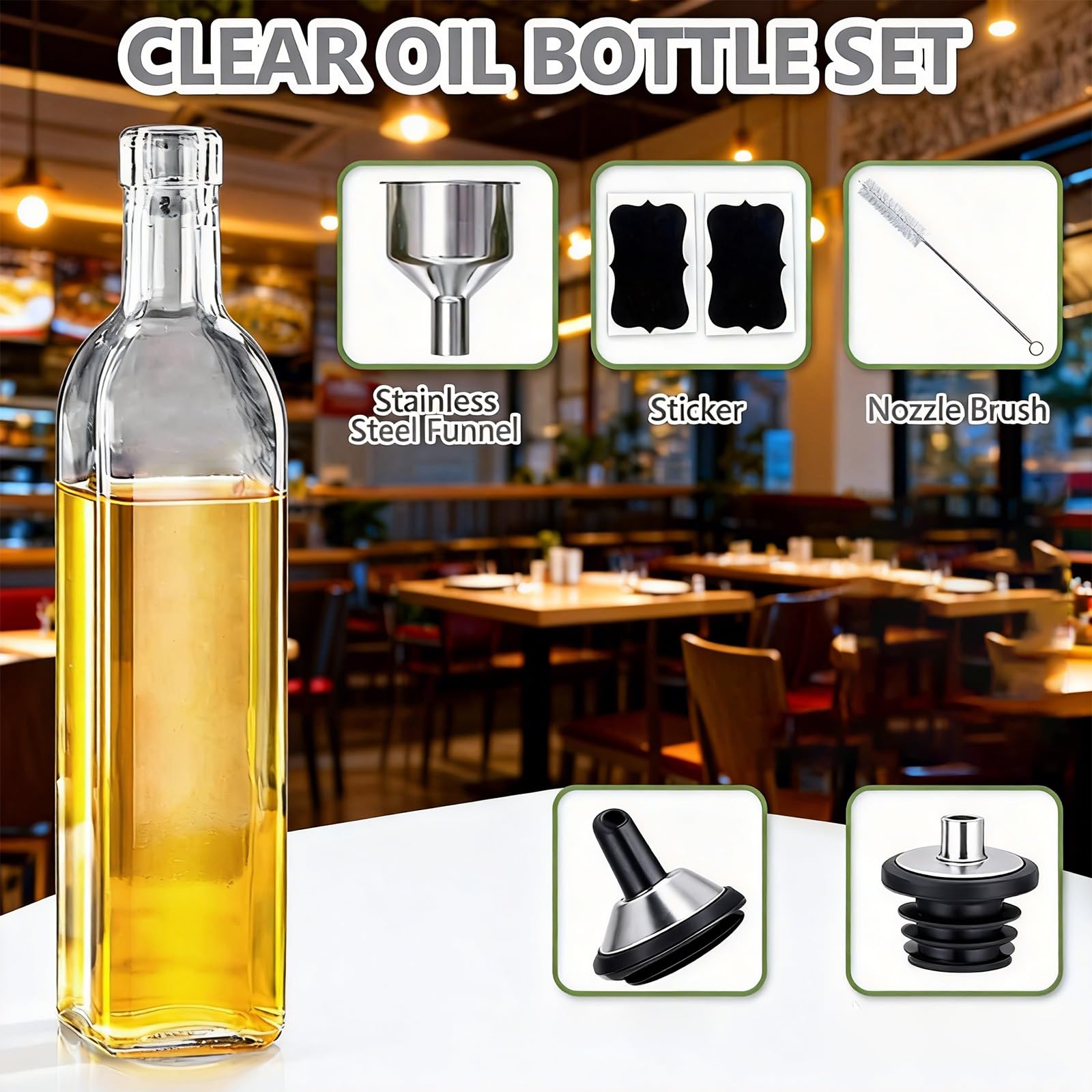 NUEAYMS Bottiglia Olio in Vetro da 500 ml con Controllo del Flusso per Un ' erogazione Perfetta Superfici Trasparenti sicure per Alimenti Bottiglia Vetro con Dispenser per condimenti
