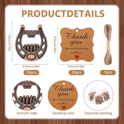 Miniatura 2 de 50 unidades de abrebotellas de herradura de la suerte, de hierro fundido, abridor de herraduras de la suerte, recuerdos de fiesta de boda con