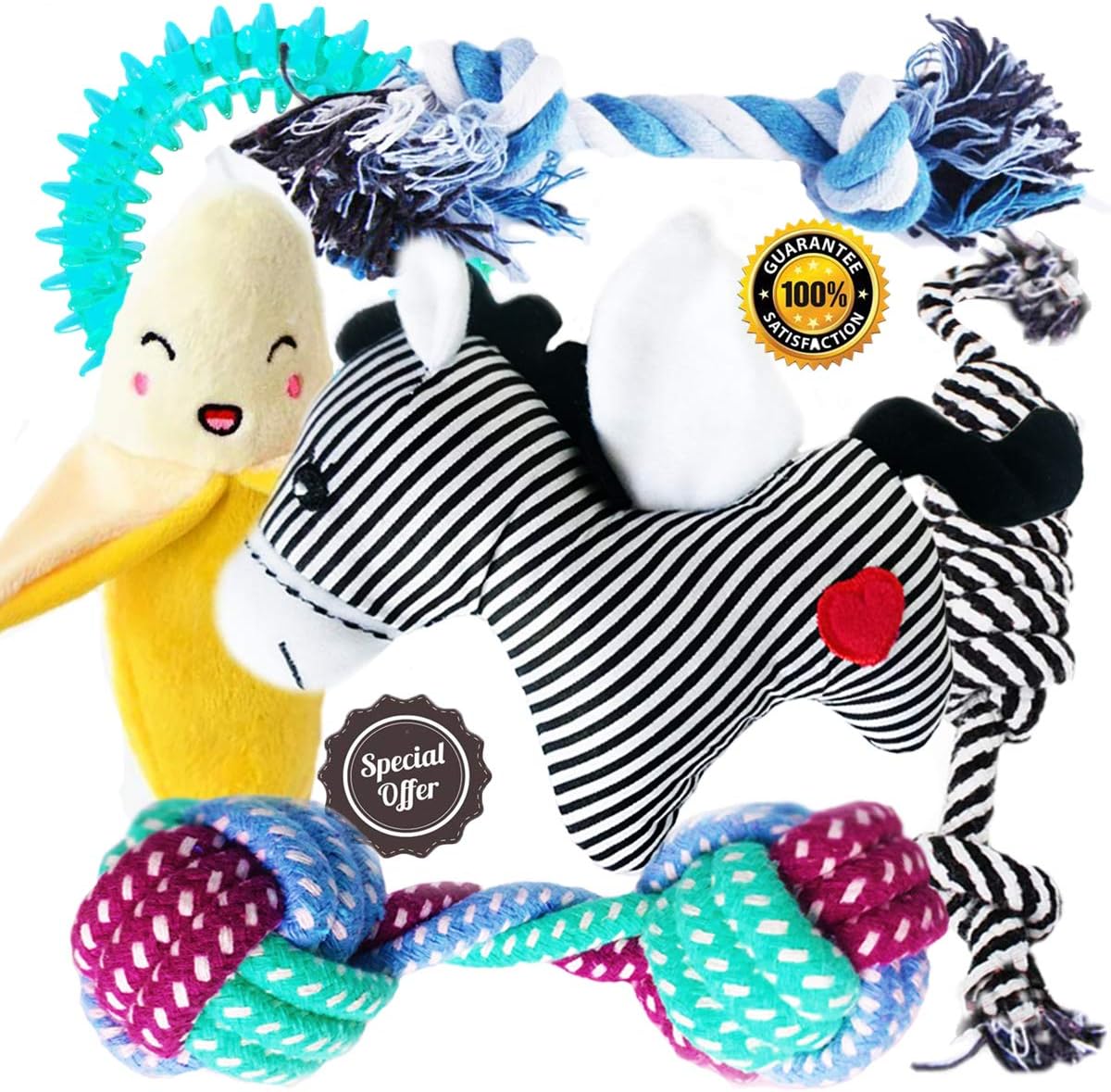 BUIBIIU Dog Toys Small Dog Chew Toys Puppy Teething Toys 6 Pcs (Zebra)