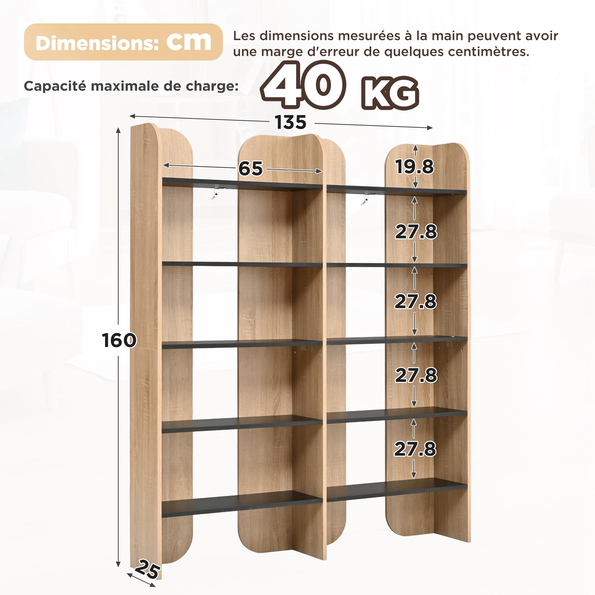 Libreria alta 160 cm, scaffale a 5 livelli, scaffale aperto (colore legno)
