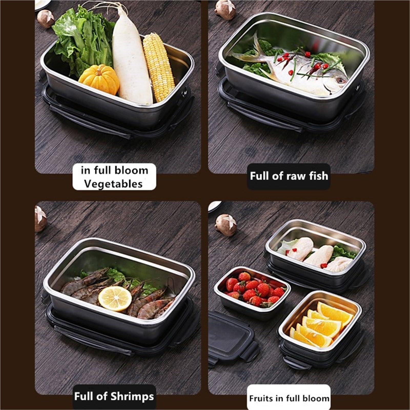 Fiambrera de acero inoxidable 304, for almacenar frutas y verduras, sellada, for el frigorífico Meal Prep Containers(850ML)