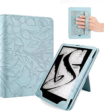 EJU 7"/6.8" Blue Embossed Case for Kindle Paperwhite 11th/12th Gen