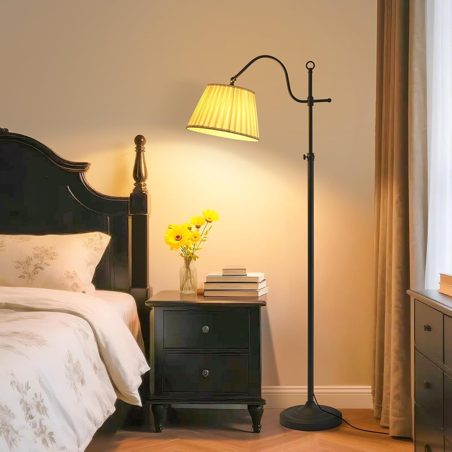 Smart 12W LED Floor Lamps Adjustable Brightness and Color, Black Retro Modern Boho Home Decor, Living Room Sofa Corner Bedroom Bedside Office Reading Standing Tall Lights