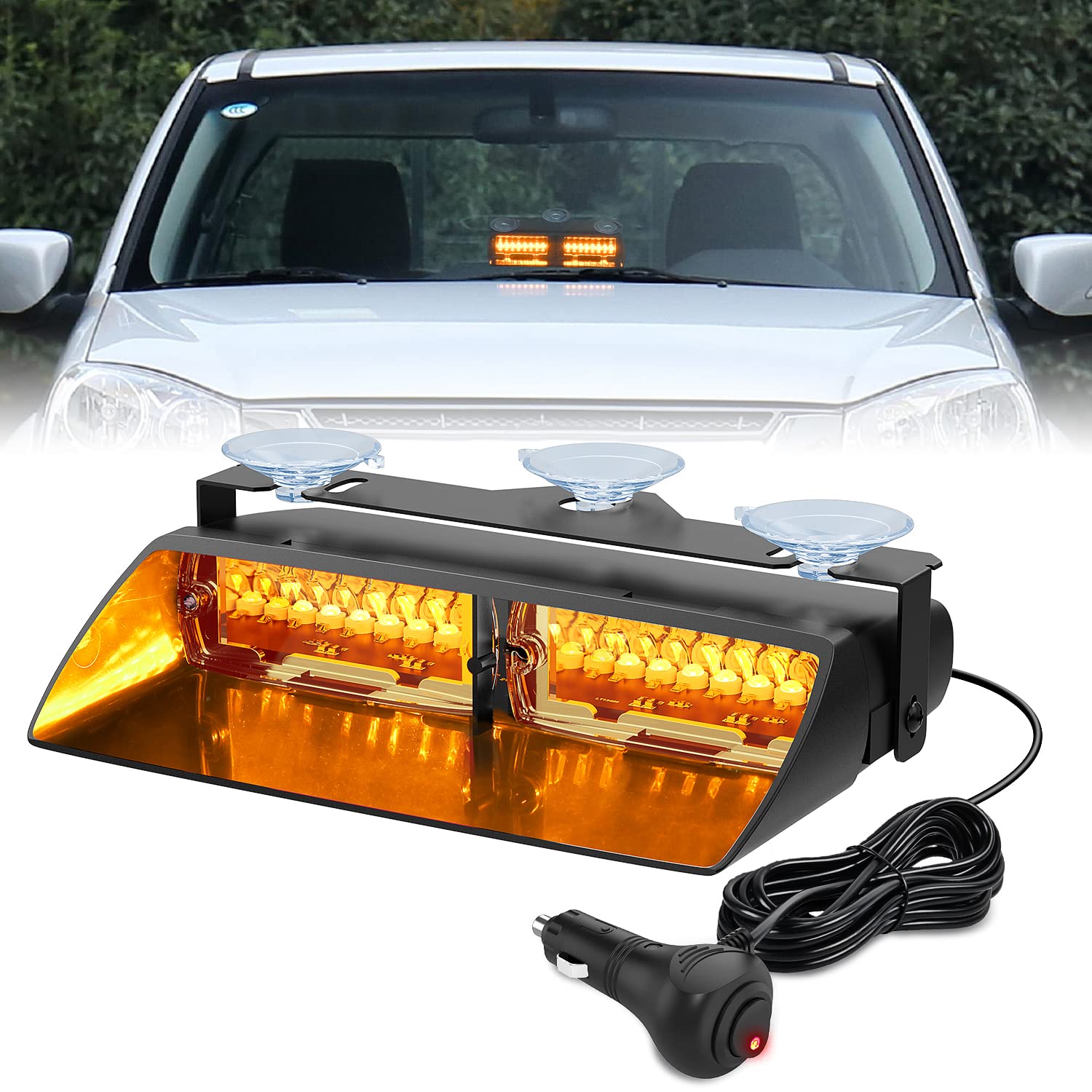 Nilight Amber Emergency Strobe Lights Windshield Hazard Warning Safety Flash Light with Suction Cups Super Bright LED for Police Enforcement Firefighters Vehicle Truck