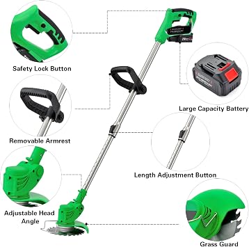 Weed Wacker Cordless Electric Brush Cutter 52 Inch Grass Trimmer Stingless Lightweight Grass Weedeater Battery Powered 8 Blades,2 Batteries, 1 Charger Used for Dense Weeds and Garden Yard Trimming